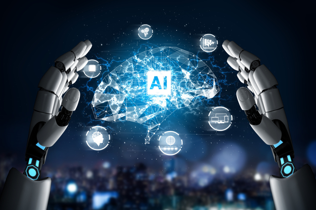 Futuristic robot artificial intelligence concept